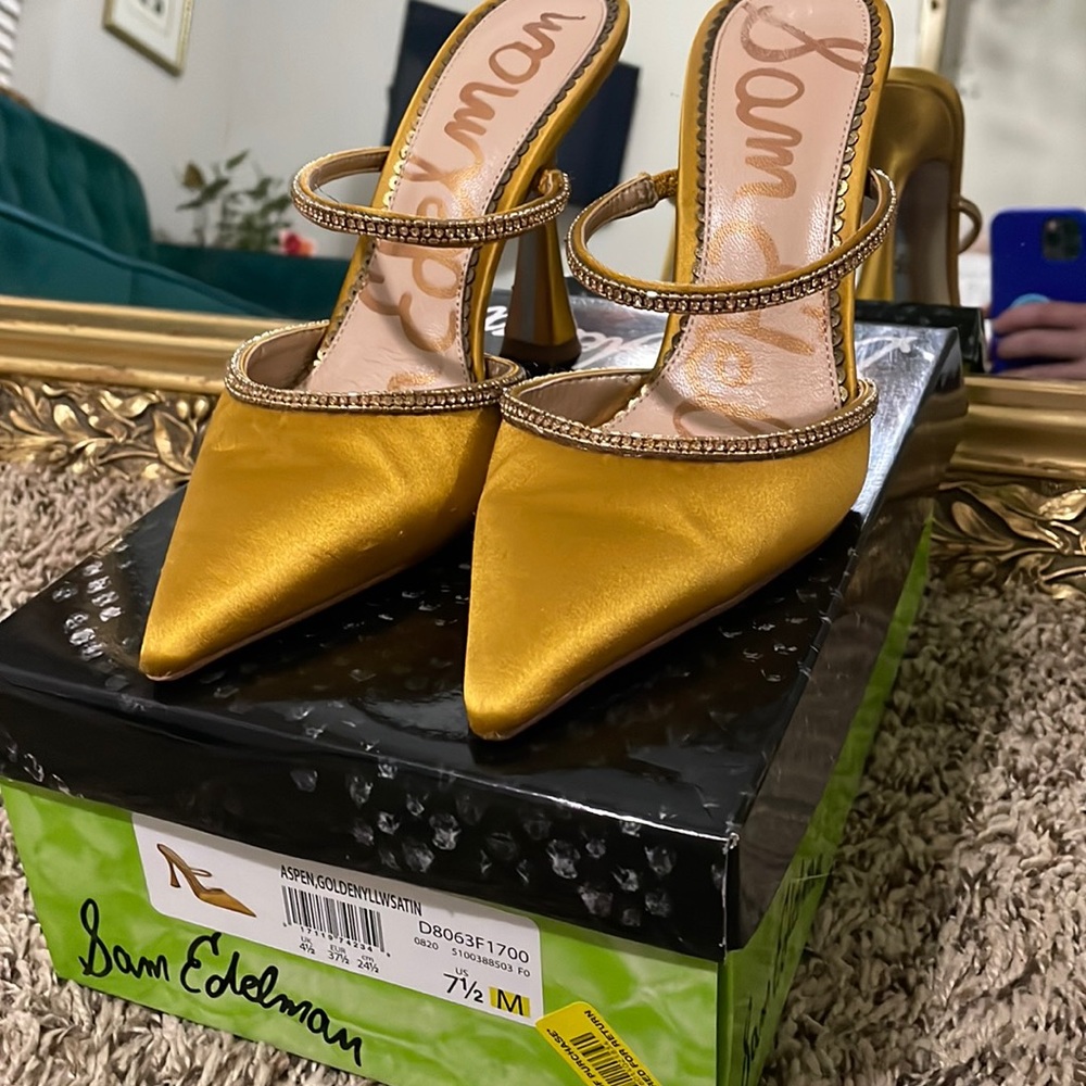 Sam Edelman Aspen Golden Yellow Satin Heels
